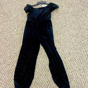 NWT Three Pink Hearts black velvet pantsuit size Large Girls